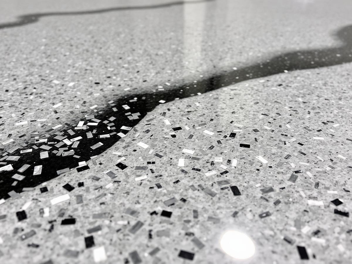 Close up of decorative epoxy flake floor finish